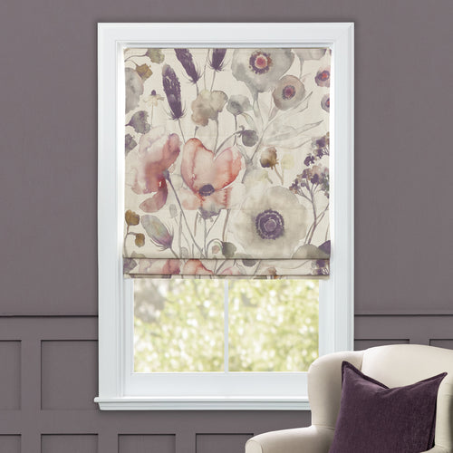 Floral Purple M2M - Hibbertia Linen Printed Cotton Made to Measure Roman Blinds Boysenberry Voyage Maison