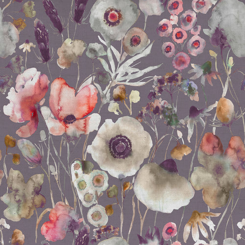 Floral Purple Fabric - Hibbertia Printed Cotton Fabric (By The Metre) Boysenberry/Grape Voyage Maison