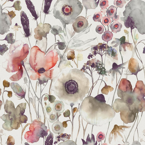 Floral Purple Fabric - Hibbertia Printed Cotton Fabric (By The Metre) Boyensberry/Cream Voyage Maison