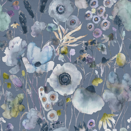 Floral Blue Fabric - Hibbertia Printed Cotton Fabric (By The Metre) Crocus/Lake Voyage Maison