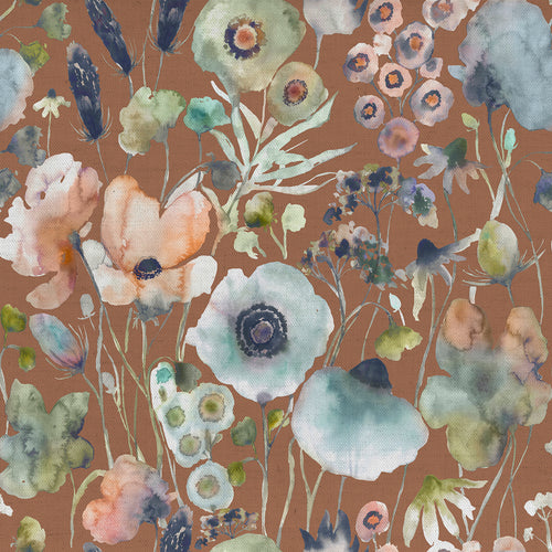 Floral Orange Fabric - Hibbertia Printed Cotton Fabric (By The Metre) Coral Cloud Terracotta Voyage Maison