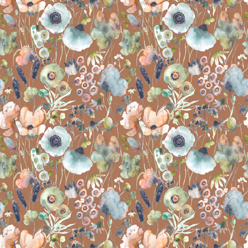 Floral Orange Fabric - Hibbertia Printed Cotton Fabric (By The Metre) Coral Cloud Terracotta Voyage Maison