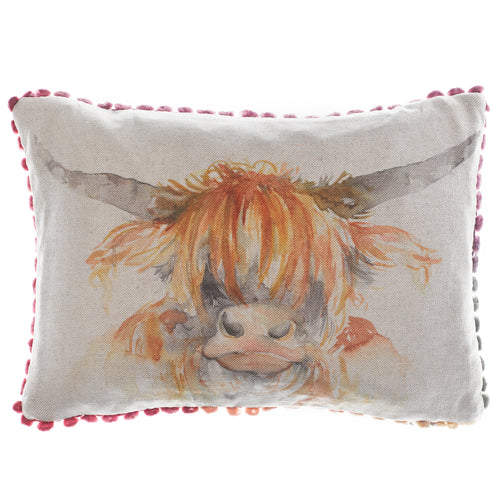 Voyage Maison Highland Cow Printed Feather Cushion in Natural