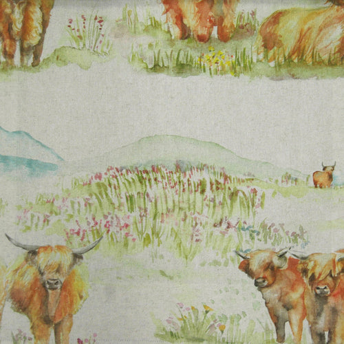 Animal Brown Fabric - Highland Cattle Printed Linen Fabric (By The Metre) Natural Voyage Maison