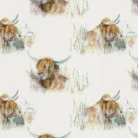  Samples - Highland Coo Printed Fabric Sample Swatch Multi Voyage Maison