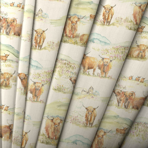 Animal Brown M2M - Highland Cattle Printed Linen Made to Measure Roman Blinds Natural Voyage Maison