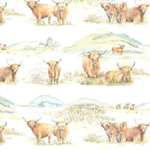 Animal Cream M2M - Highland Cattle Printed Made to Measure Curtains Linen Voyage Maison