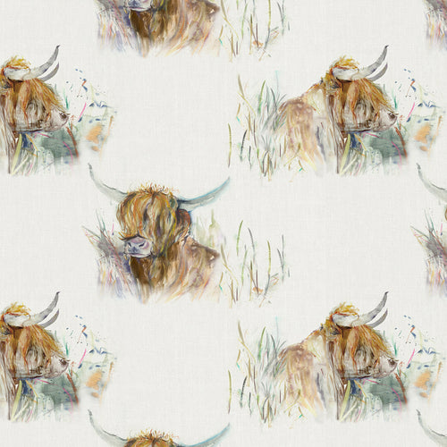 Animal Cream Fabric - Highland Coo Oil Cloth Fabric (By The Metre) Natural Voyage Maison