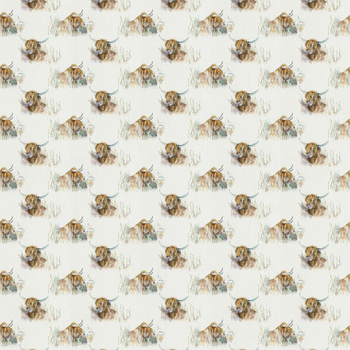 Animal Cream Fabric - Highland Coo Oil Cloth Fabric (By The Metre) Natural Voyage Maison