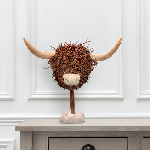  Brown Accessories - Highland Cow Hand Crafted Wooden Sculpture Brown Voyage Maison