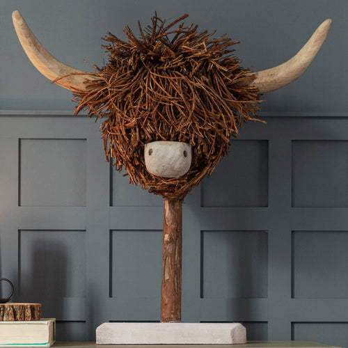 Hewie Highland Cow Stand Wooden Sculpture Brown (B-Grade)