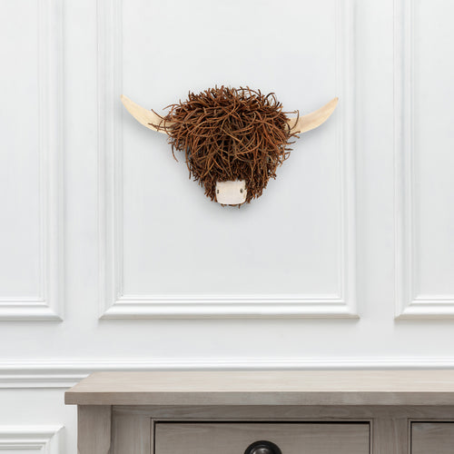  Brown Accessories - Highland Cow Wall Mounted Hand Crafted Wooden Sculpture Brown Voyage Maison