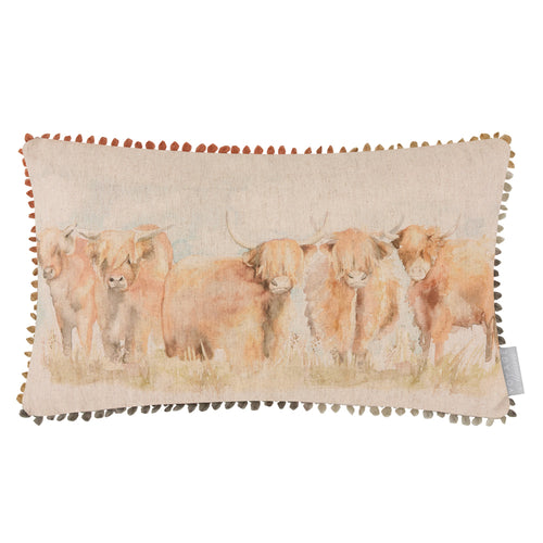 Animal Cream Cushions - Highland Cattle Printed Feather Filled Cushions Natural Voyage Maison