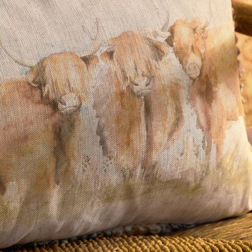 Animal Cream Cushions - Highland Cattle Printed Feather Filled Cushions Natural Voyage Maison