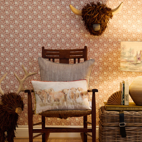 Animal Cream Cushions - Highland Cattle Printed Feather Filled Cushions Natural Voyage Maison