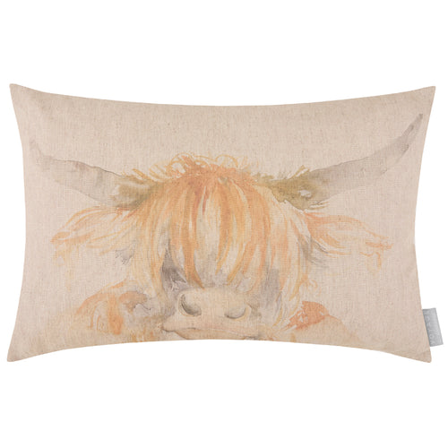 Animal Cream Cushions - Highland Coo Printed Feather Filled Cushions Natural Voyage Maison