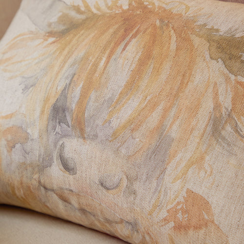 Animal Cream Cushions - Highland Coo Printed Feather Filled Cushions Natural Voyage Maison