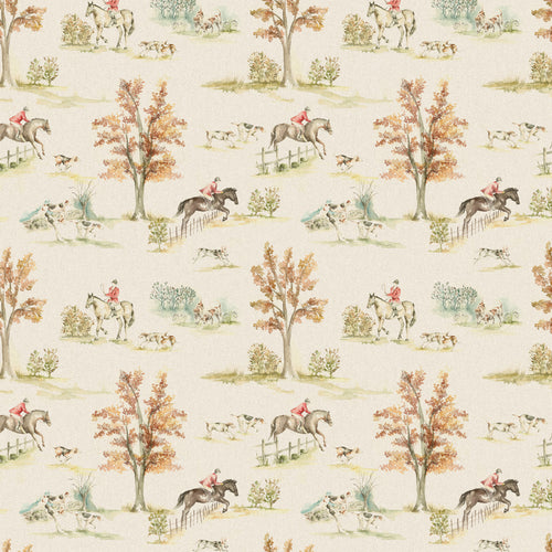 Animal Cream Fabric - Horse And Hound Printed Linen Fabric (By The Metre) Natural Voyage Maison