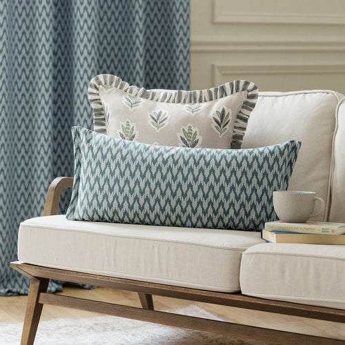 Blue Cushions - Hutton Woven Jacquard Feather Rich Filled Cushion Blue Sanderson