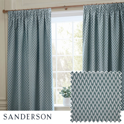 Blue Curtains - Hutton Jacquard Room Darkening Pencil Pleat Curtains Blue Sanderson