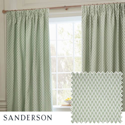 Green Curtains - Hutton Jacquard Room Darkening Pencil Pleat Curtains Sage Sanderson