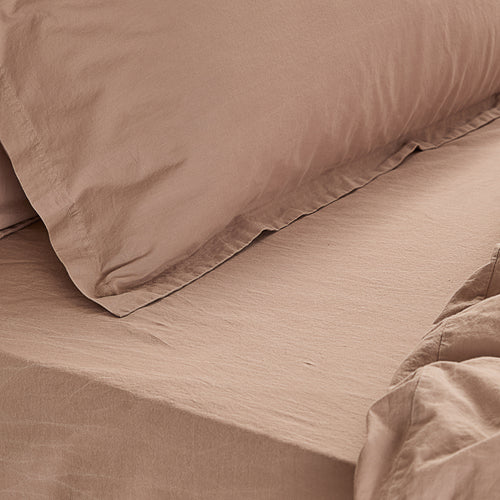 Plain Pink Bedding - Hebden Washed Cotton Fitted Bed Sheet Cotta Yard