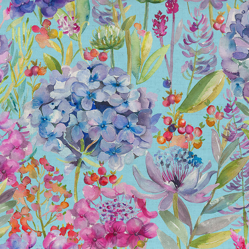 Floral Blue Fabric - Hydrangea Printed Crafting Cotton Apparel Fabric (By The Metre) Aqua Voyage Maison