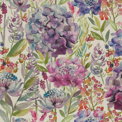 Floral Purple Fabric - Hydrangea Printed Cotton Fabric (By The Metre) Cream Voyage Maison