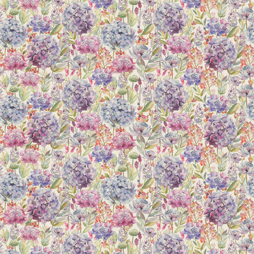 Floral Purple Fabric - Hydrangea Printed Cotton Fabric (By The Metre) Natural Voyage Maison