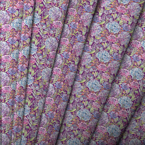 Floral Purple Fabric - Hydrangea Printed Cotton Poplin Apparel Fabric (By The Metre) Plum Voyage Maison