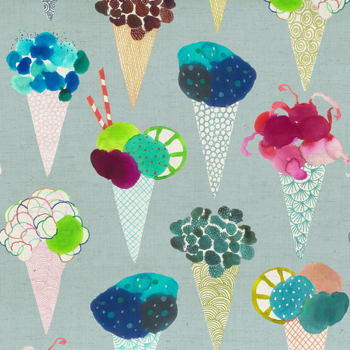  Samples - Ice Cream Printed Fabric Sample Swatch Carnival Voyage Maison