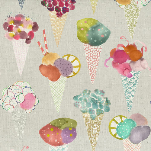  Samples - Ice Cream Printed Fabric Sample Swatch Pastel Voyage Maison