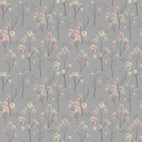Floral Brown Fabric - Ichiyo Blossom Printed Cotton Fabric (By The Metre) Granite Voyage Maison