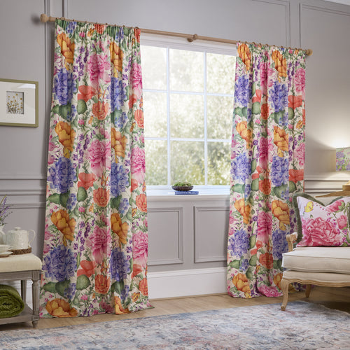 Floral Pink Curtains - Idalia Printed Pencil Pleat Curtains Fuchsia Voyage Maison