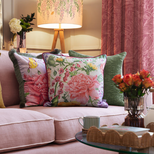 Floral Pink Cushions - Idalia Printed Piped Cushion Cover Fuchsia Voyage Maison