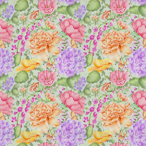 Floral Green Fabric - Idalia Printed Cotton Fabric (By The Metre) Sage Voyage Maison