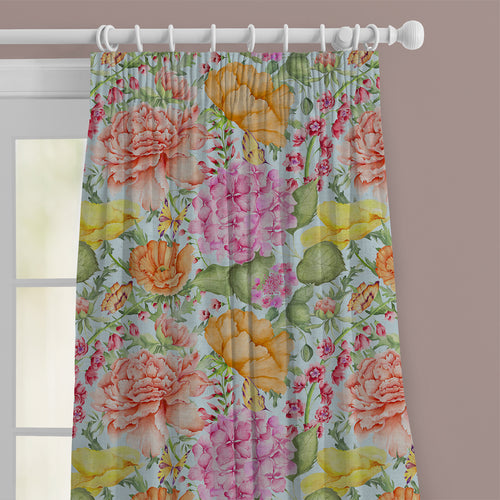 Floral Blue M2M - Idalia Printed Cotton Made to Measure Curtains Duck Egg Blue Voyage Maison