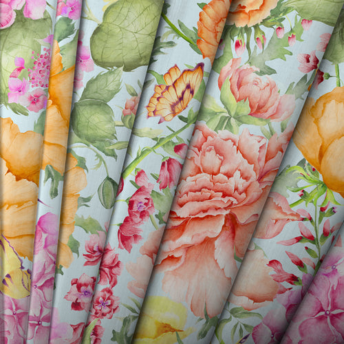 Floral Blue M2M - Idalia Printed Cotton Made to Measure Curtains Duck Egg Blue Voyage Maison