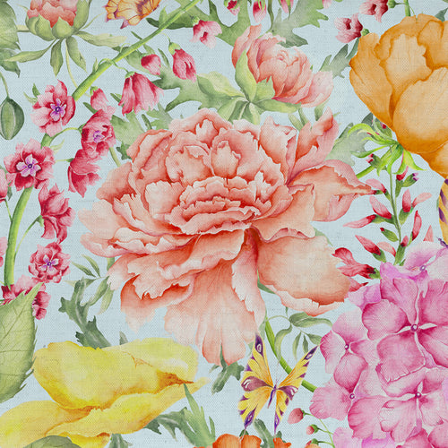 Floral Blue M2M - Idalia Printed Cotton Made to Measure Curtains Duck Egg Blue Voyage Maison