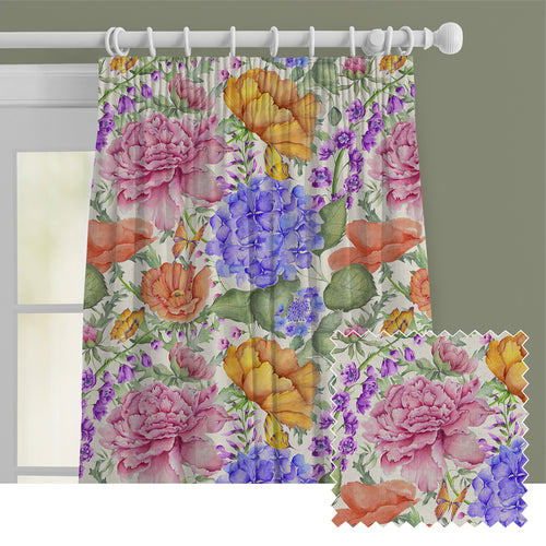 Floral Pink M2M - Idalia Printed Cotton Made to Measure Curtains Fuchsia Voyage Maison