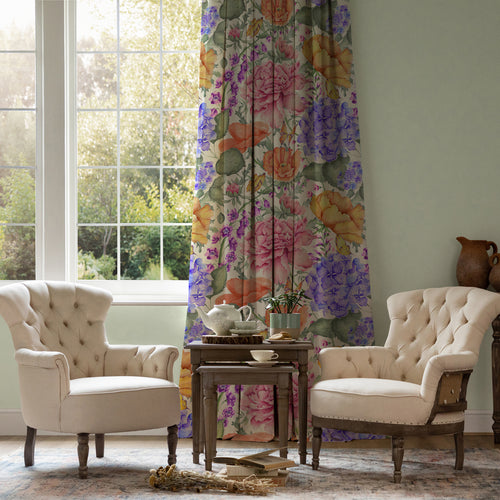 Floral Pink M2M - Idalia Printed Cotton Made to Measure Curtains Fuchsia Voyage Maison