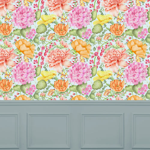 Floral Blue Wallpaper - Idalia  1.4m Wide Width Wallpaper (By The Metre) Duck Egg Blue Voyage Maison