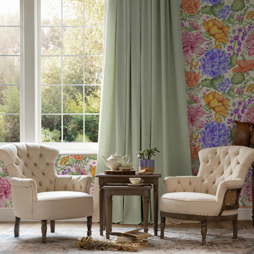 Floral Pink Wallpaper - Idalia  1.4m Wide Width Wallpaper (By The Metre) Fuchsia Voyage Maison