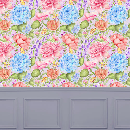 Floral Pink Wallpaper - Idalia  1.4m Wide Width Wallpaper (By The Metre) Heather Voyage Maison