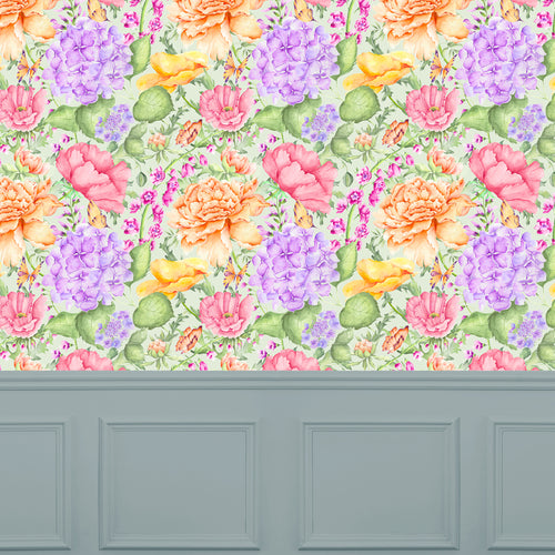 Floral Green Wallpaper - Idalia  1.4m Wide Width Wallpaper (By The Metre) Sage Voyage Maison