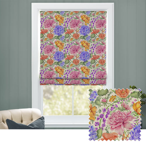 Floral Pink M2M - Idalia Mini Printed Cotton Made to Measure Roman Blinds Fuchsia Voyage Maison