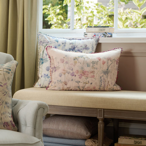 Floral Pink Cushions - Ilinizas Printed Rectangular Feather Filled Cushions Coral Voyage Maison