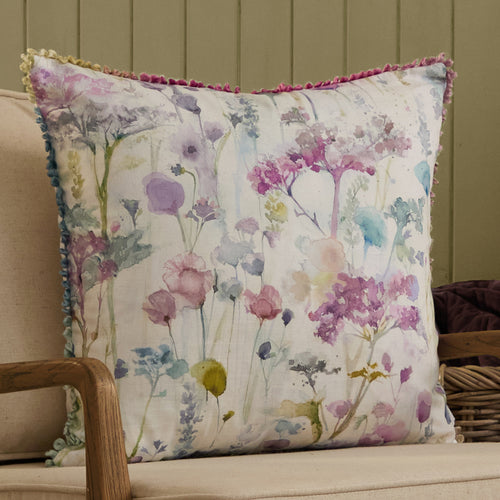 Floral Purple Cushions - Ilinizas Printed Square Feather Filled Cushions Summer Voyage Maison