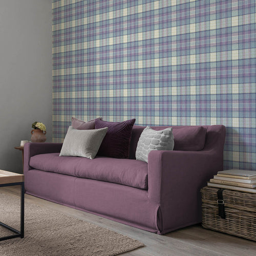 Check Purple Wallpaper - Iona  1.4m Wide Width Wallpaper (By The Metre) Heather Voyage Maison