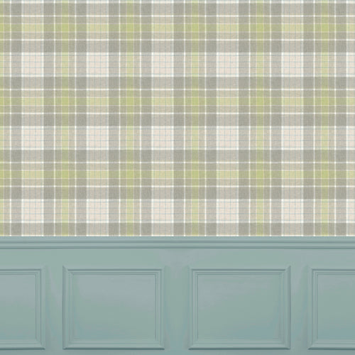 Check Green Wallpaper - Iona  1.4m Wide Width Wallpaper (By The Metre) Loch Voyage Maison